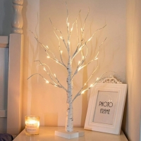 Mini copac decorativ cu 24 LED-uri, 60 cm, alimentare USB/baterii, cu timer, alb cald, Vivo BT60